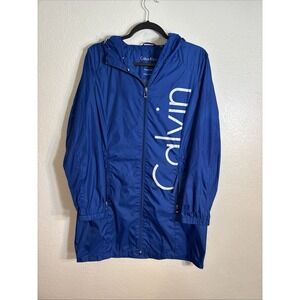 Calvin Klein Women's Hooded Raincoat Windbreaker Jacket Royal Blue Small Packabl
